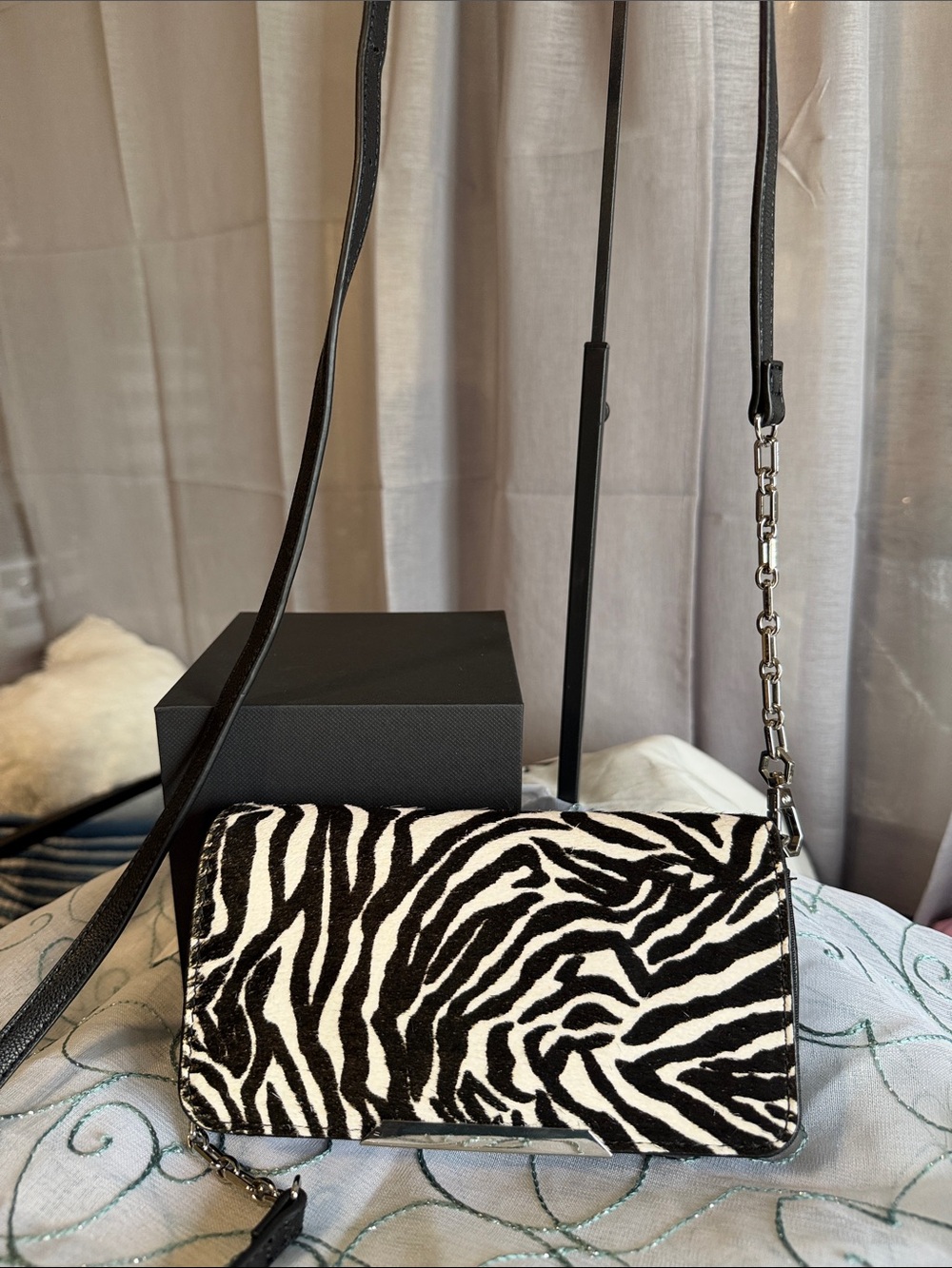 White House Black Market Zebra-Print Crossbody Bag in Black & White